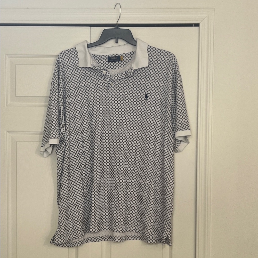 Men's Blue and White Polo Shirt